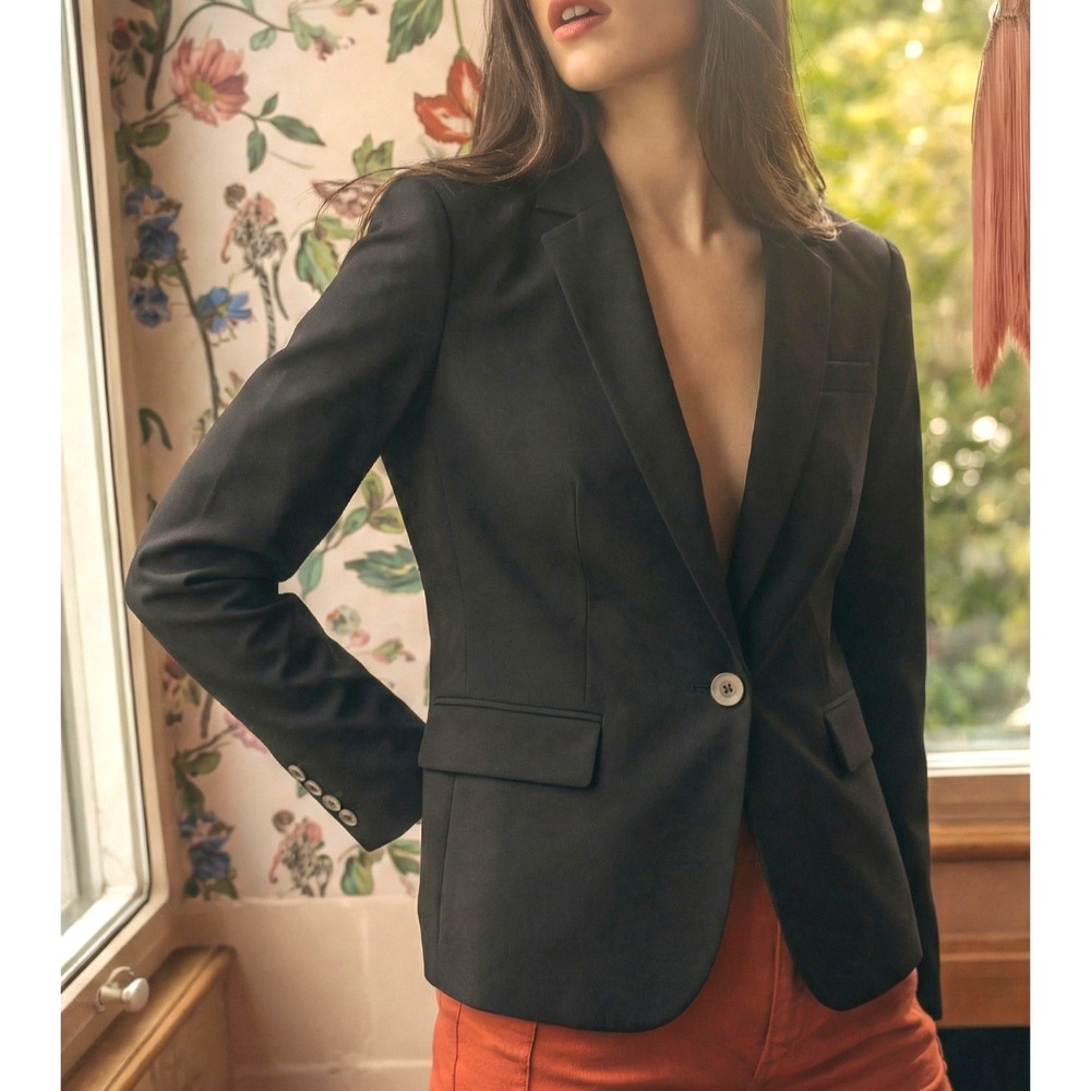 GENERRA Women's 100% Wool Black One‑Button Blazer Dress Jacket Size 6
